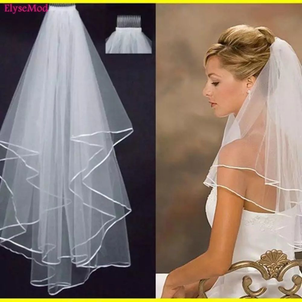 Wedding Simple Tulle White Ivory Two Layers Bridal